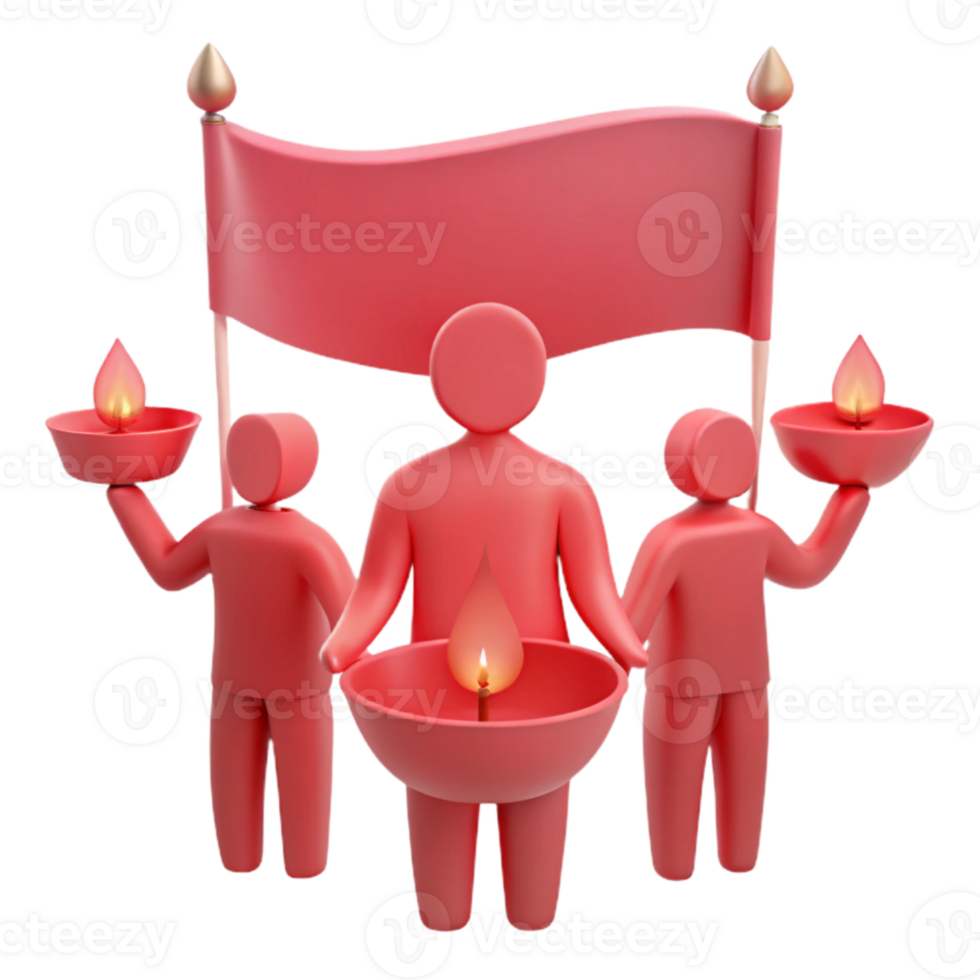 Unity, Togetherness, and Hope Represented by Figures Holding Candles and a Flag png