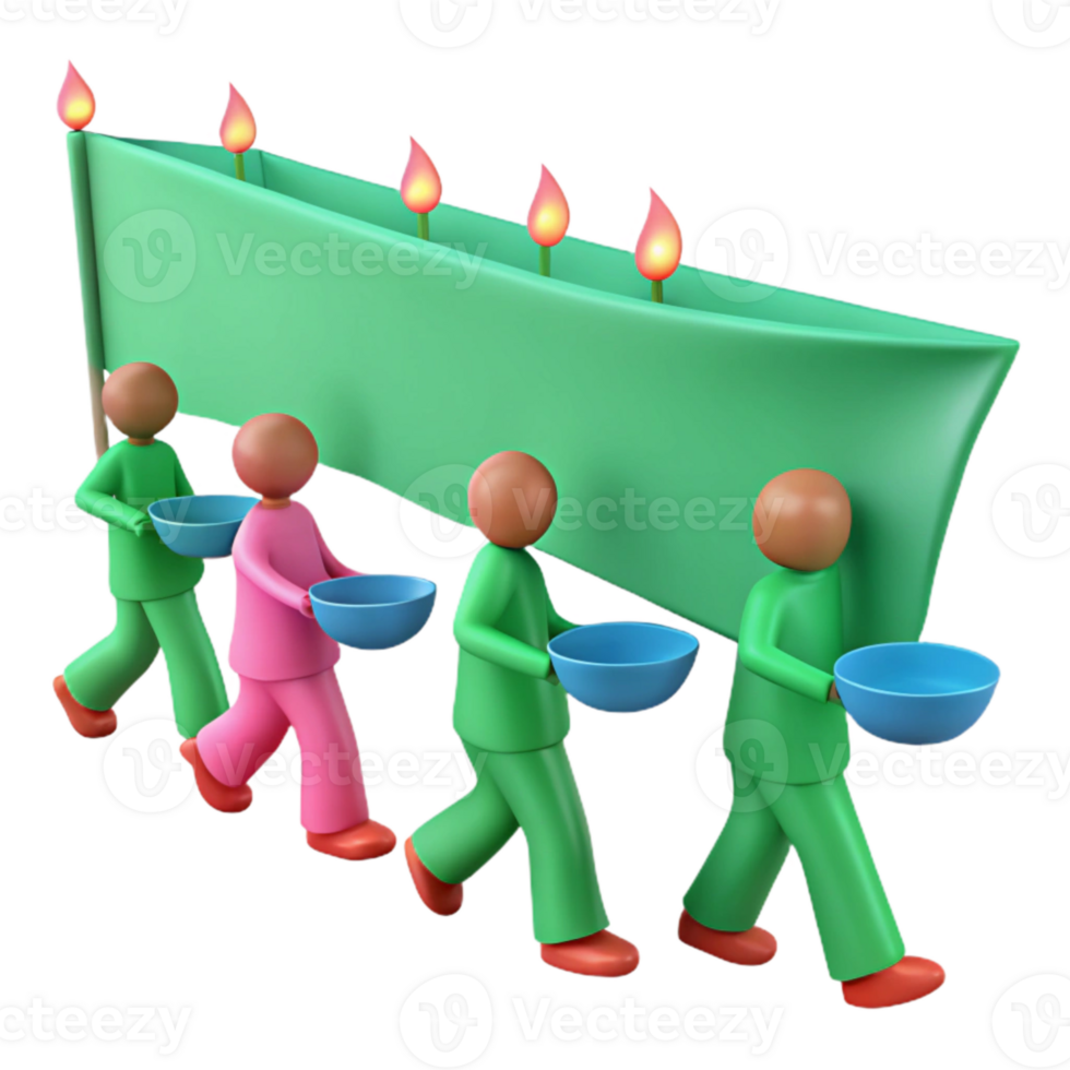 Group of Stick Figures Carrying a Banner with Candles png