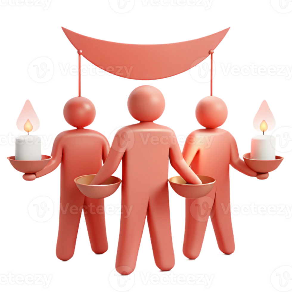 Three Figures Holding Candles Under a Crescent Moon png