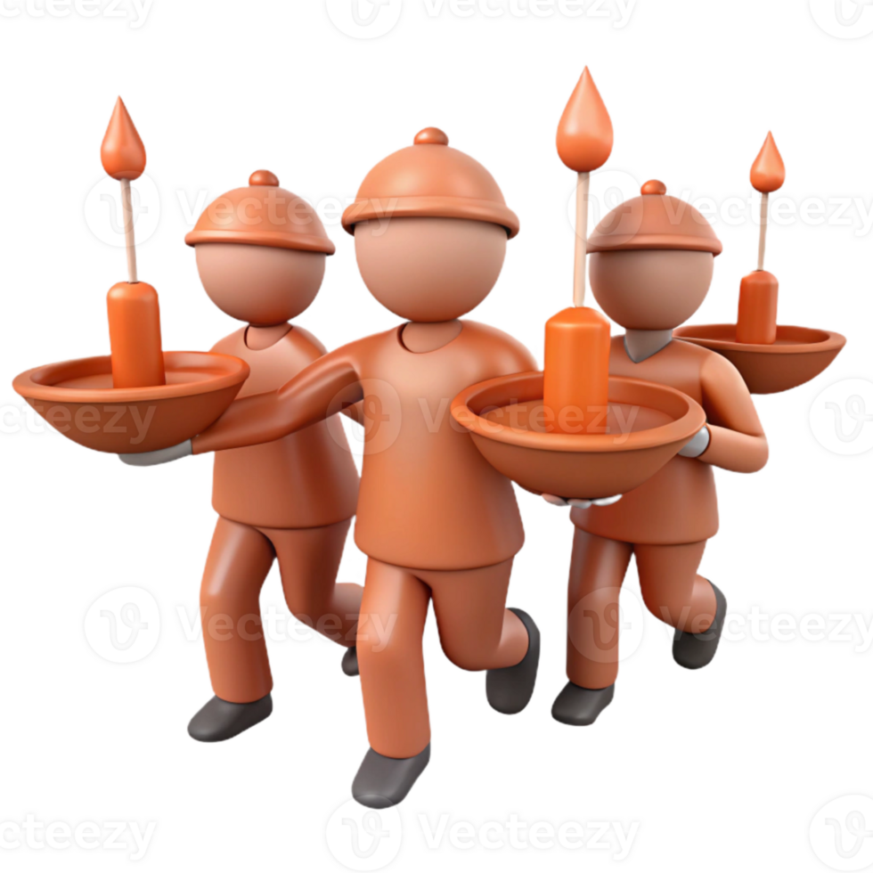3D Illustration of People Carrying Candles png