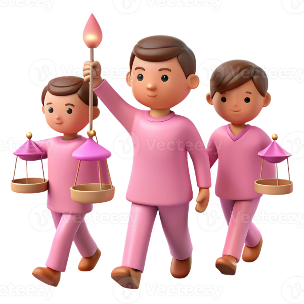 Three Cartoon Characters Walking with Scales and a Torch png