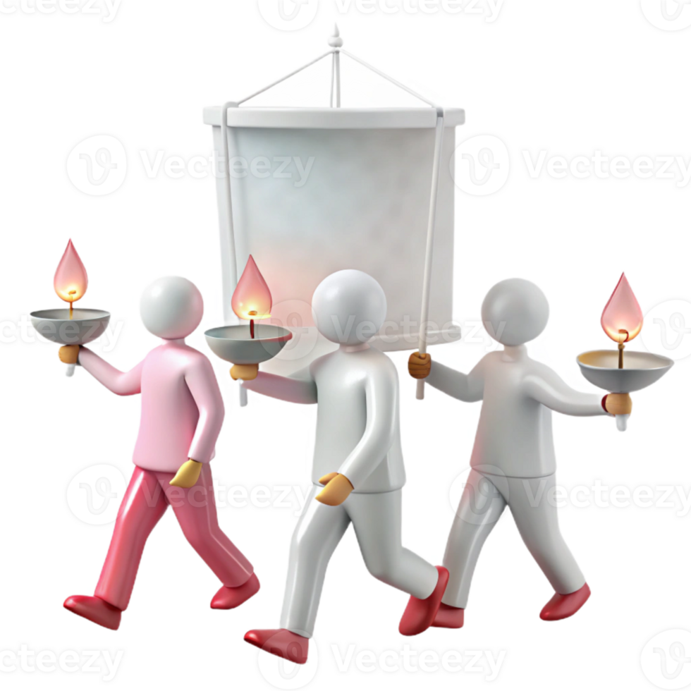 Three Figures Carrying a Lantern with Flames png