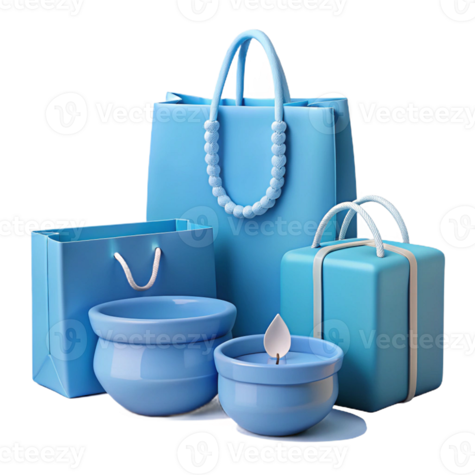 Blue Gift Bags, Boxes, and Candles A Delightful Present Set png