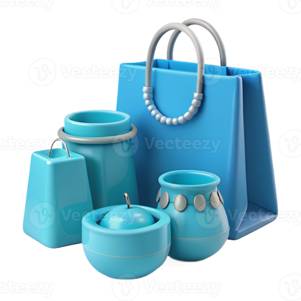Blue 3D Shopping Bag with Containers png