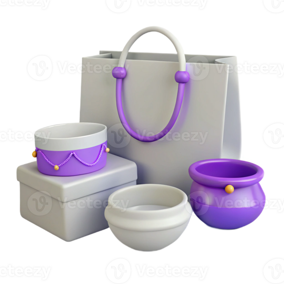 3D Rendered Shopping Bag With Bowls And Box png