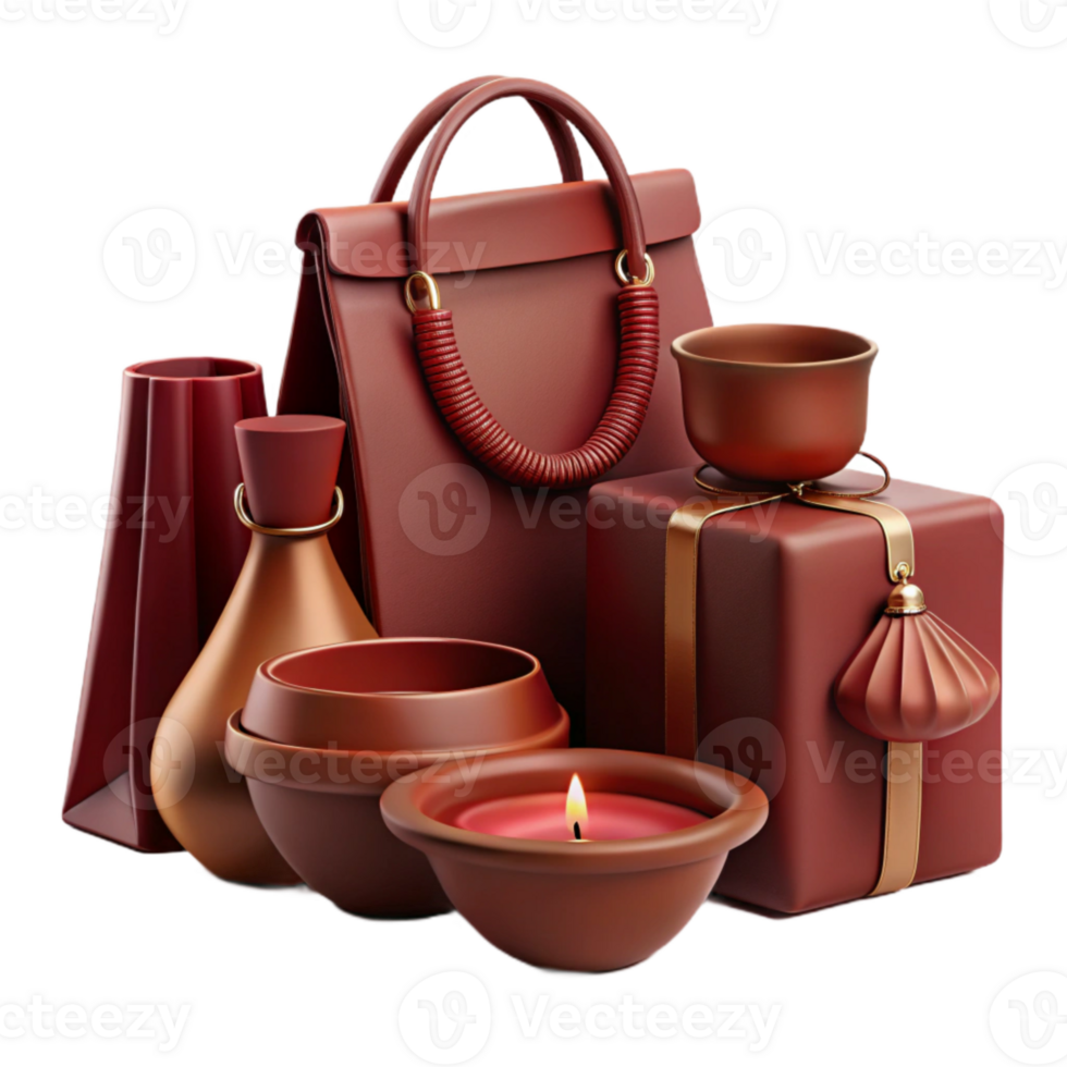 Red Gift Box, Candle, Bag, and Decor Items png