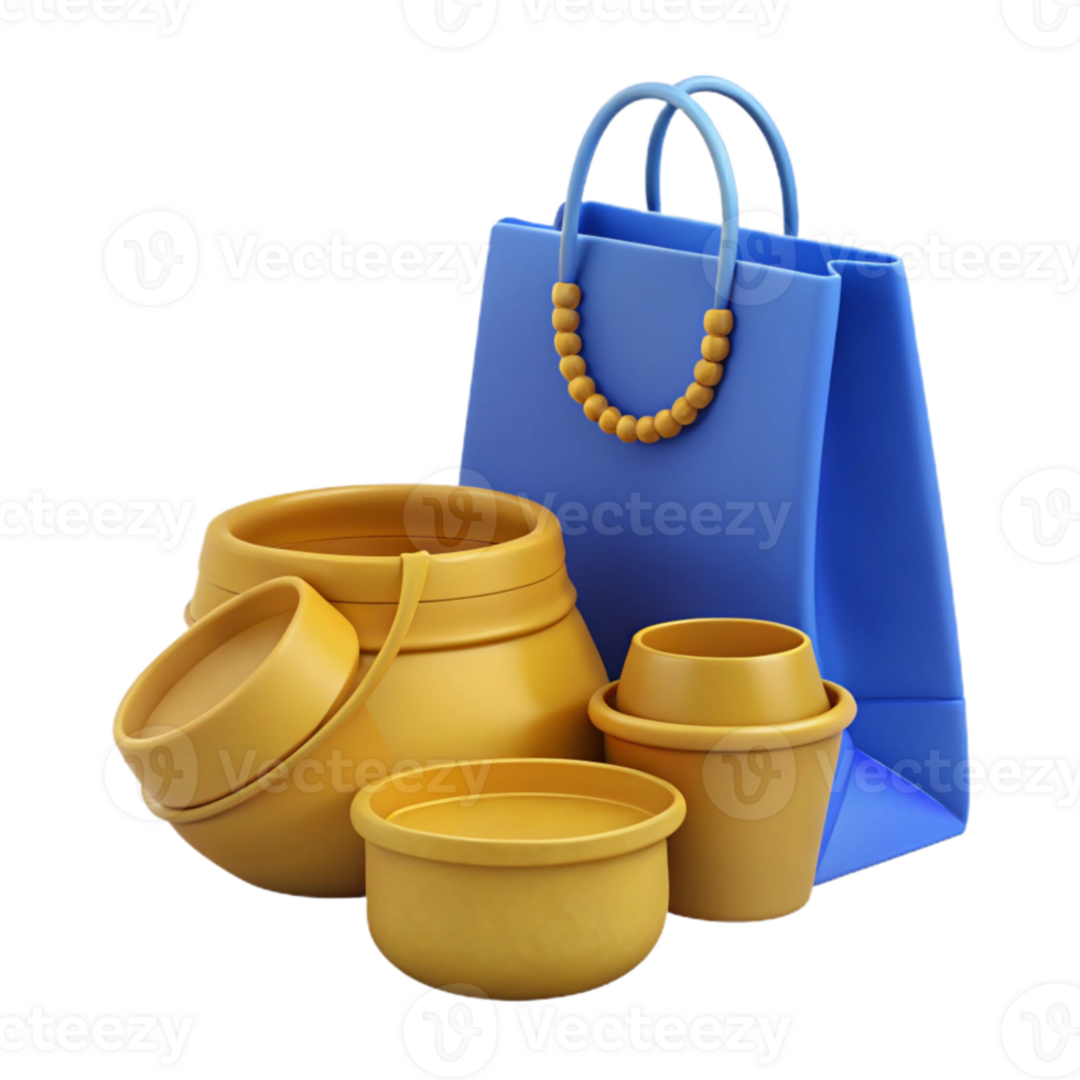 3D Rendered Shopping Bag with Yellow Containers png
