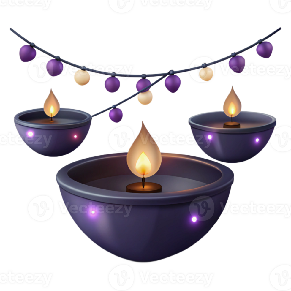Purple Diya Candles with String Lights png