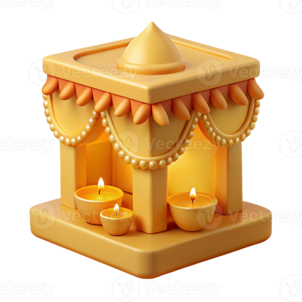 3D Render of a Small Temple with Candles png