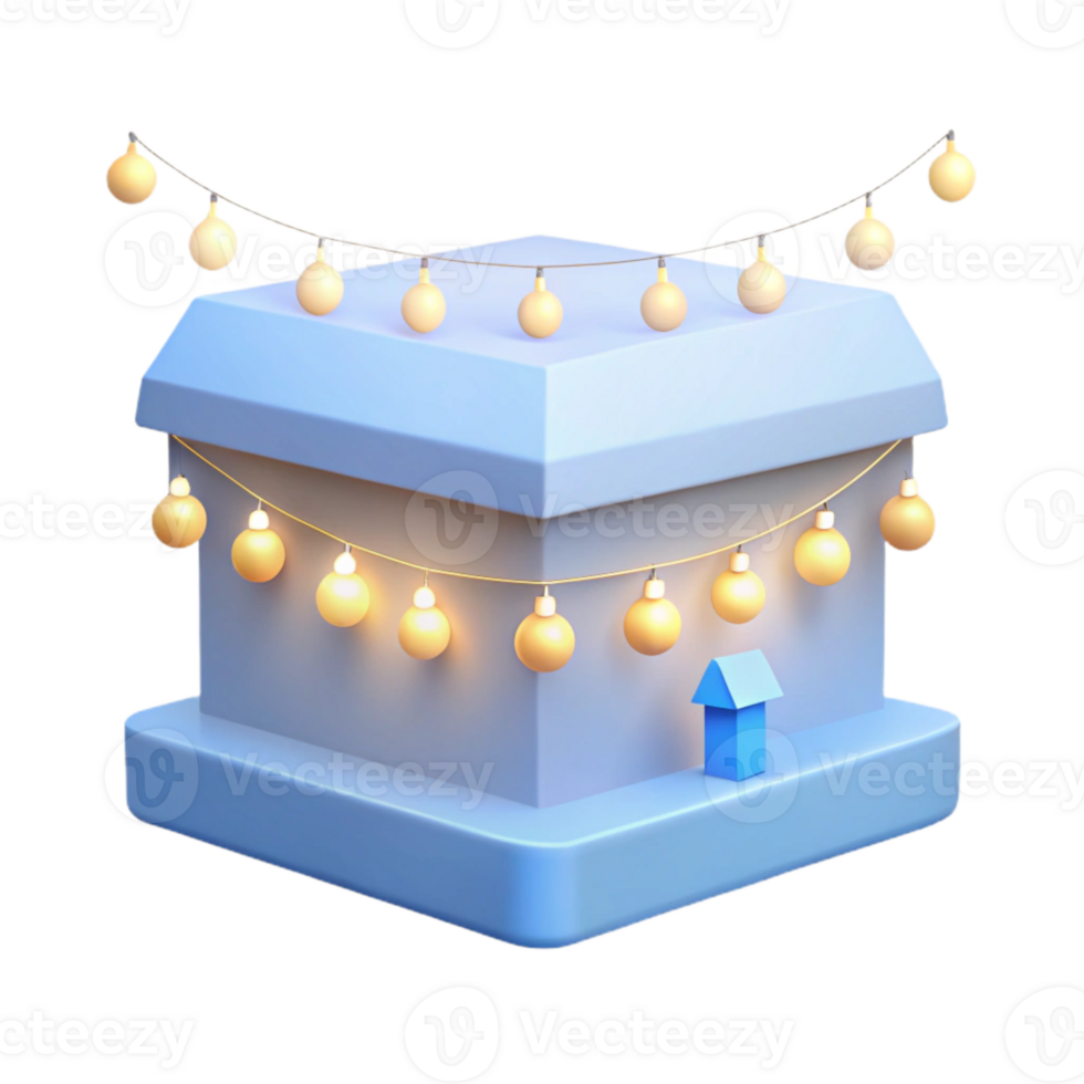 3D Render of a Blue House with String Lights png