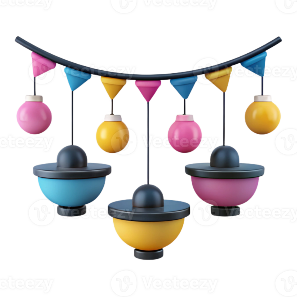 Colorful Hanging Ornaments with Bunting Decorations png