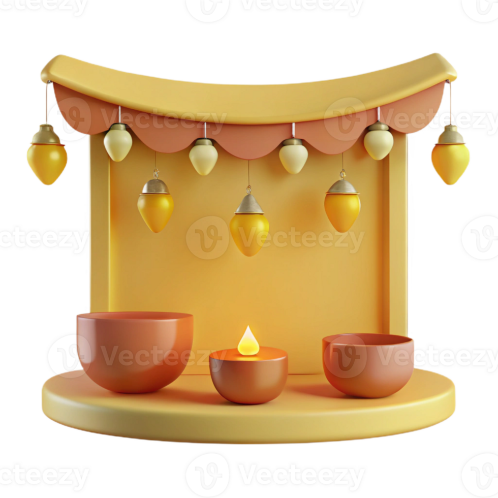 3D Render of Festive Decor with Candle and Hanging Lights png