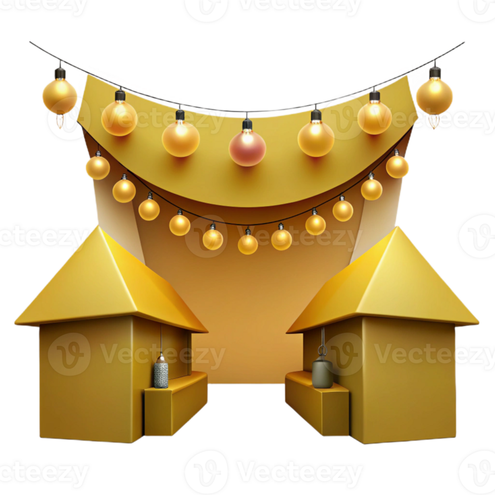 Golden Festive Booths with String Lights png