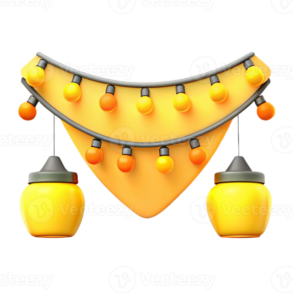 3D Festive Garland with Lights and Lanterns png