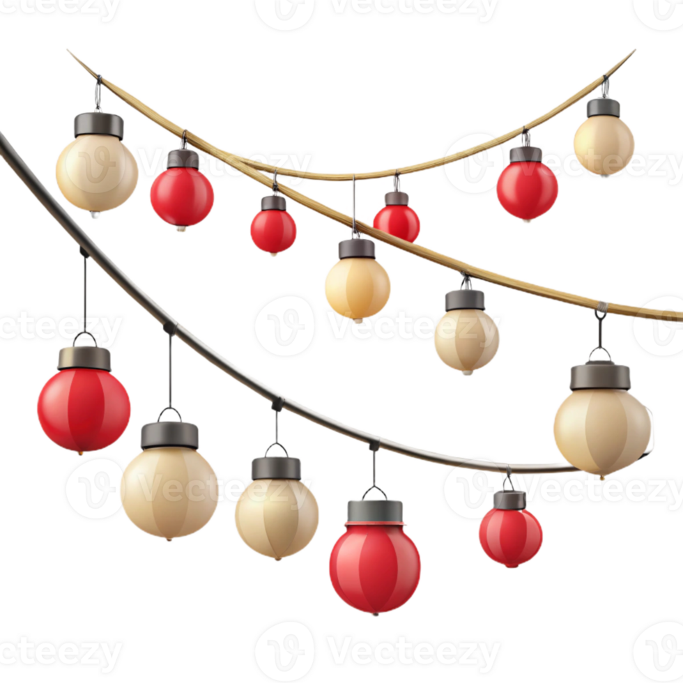 Red and Beige Hanging Lanterns on a String png