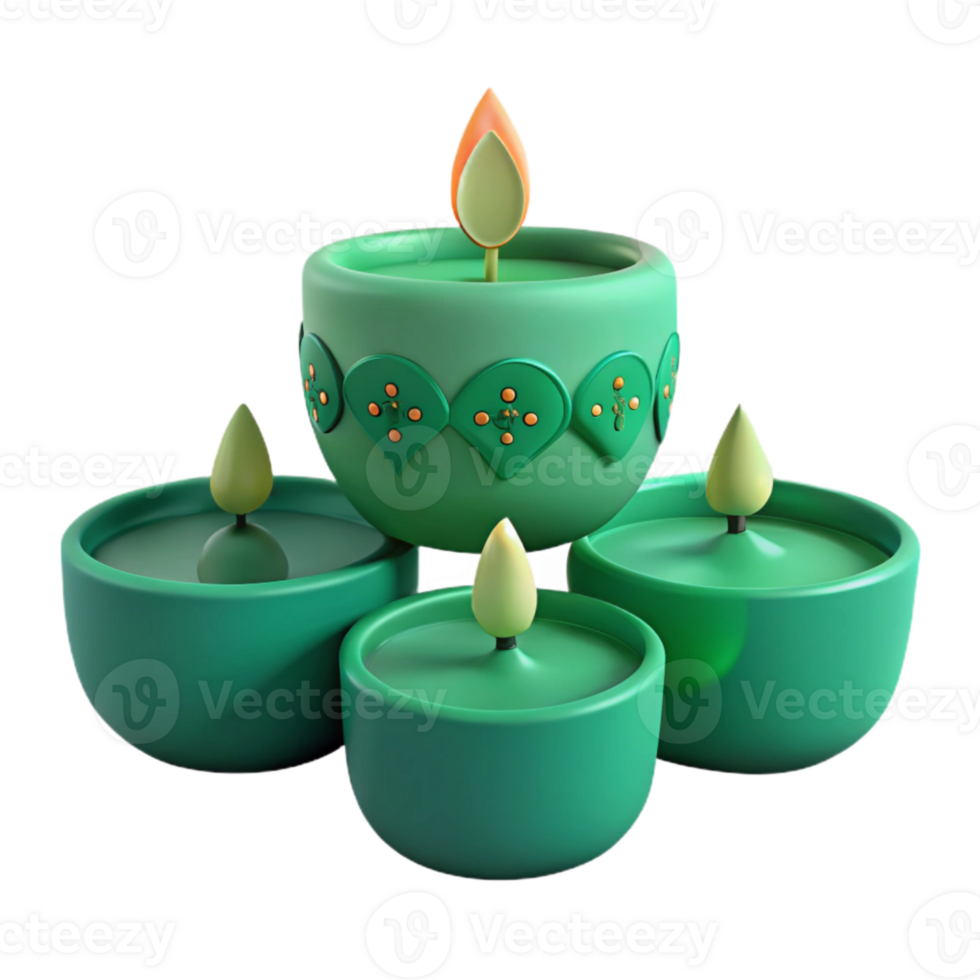 Green Candles with Flames in a Cluster png