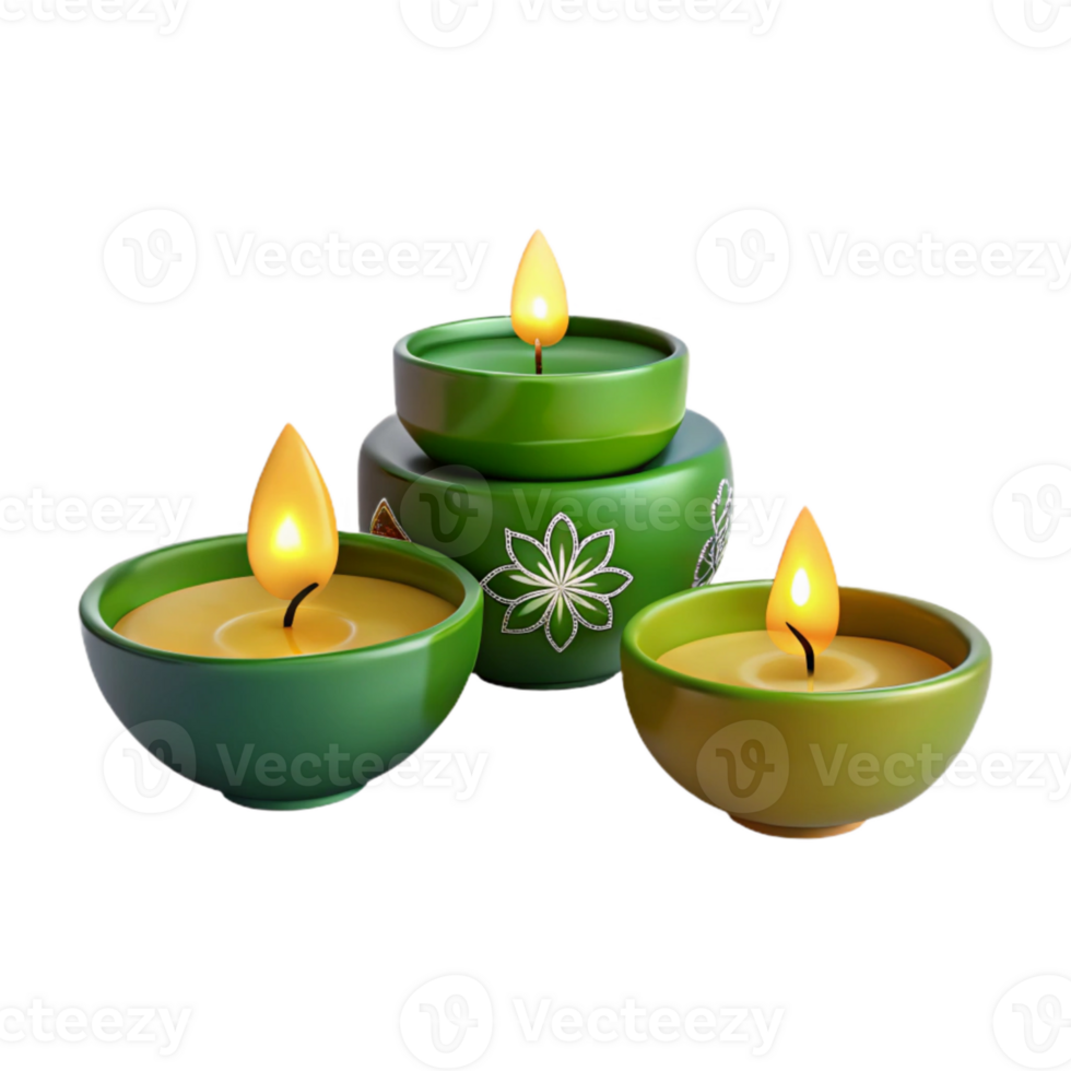Three Green Candles with Flames png