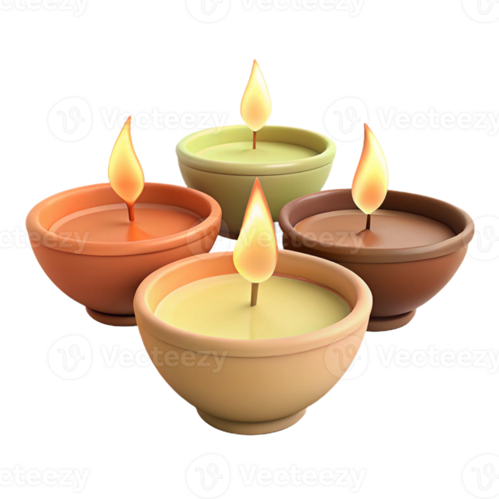Four Lit Candles in Clay Bowls png