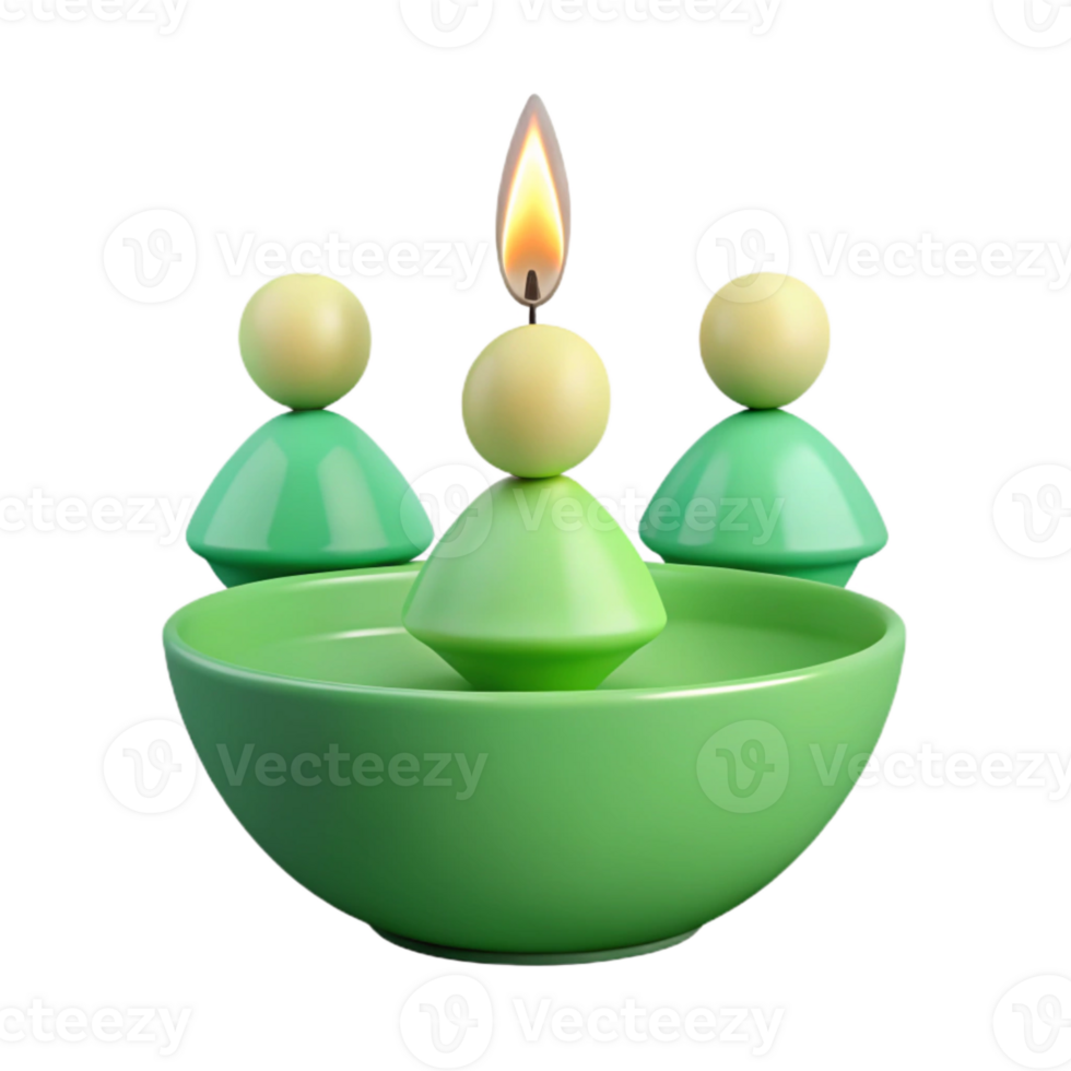 Three Green Candles in a Bowl png