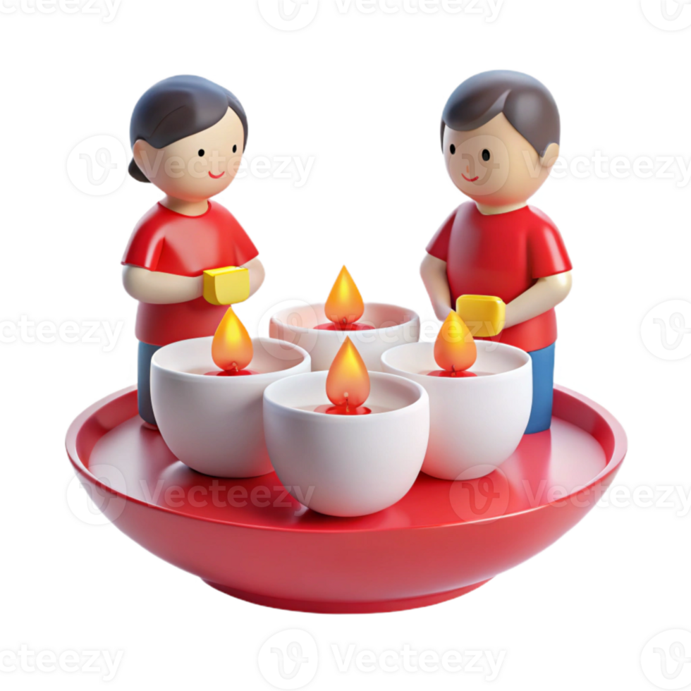 3D Rendered Illustration of Two People Lighting Candles png