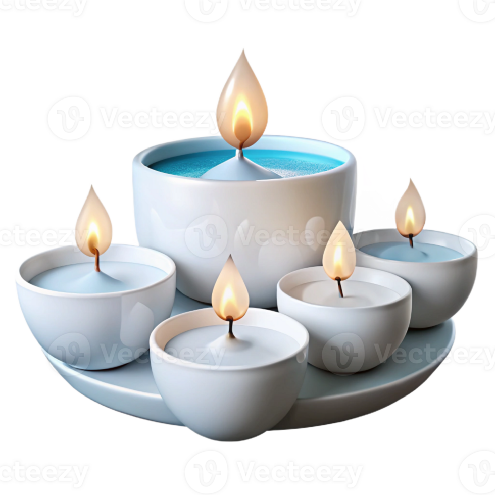 Five White Candles in a Row on a Tray png
