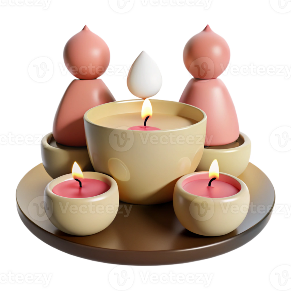Three Candles with Abstract Figurines png
