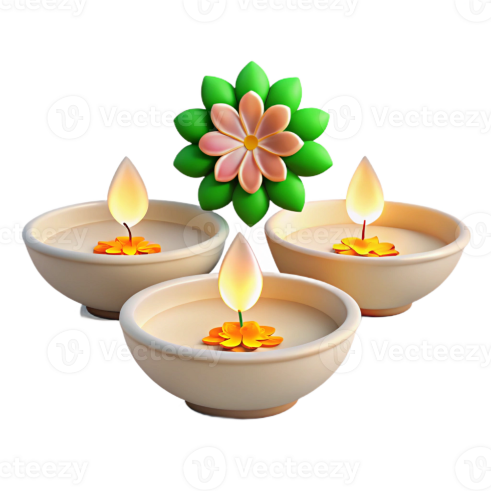 Three Lit Candles with a Flower Decoration png