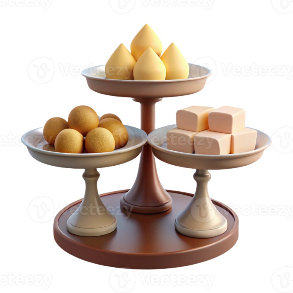 Three Tiered Serving Stand with Assorted Treats png