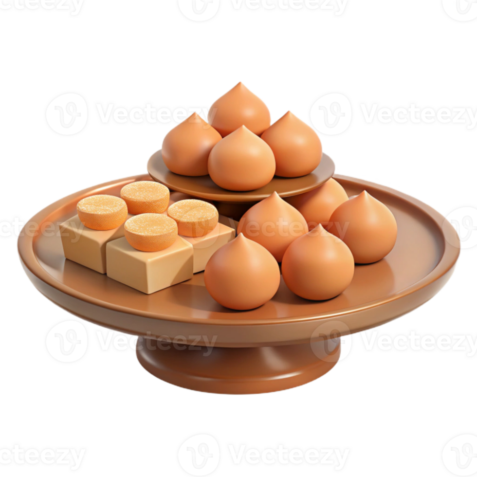 3D Render of Sweet Treats on a Tiered Serving Platter png