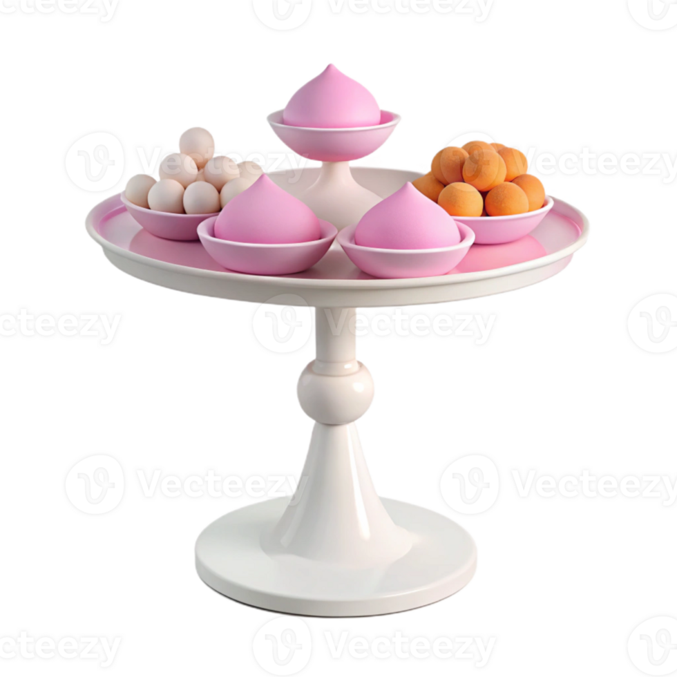 White Pedestal Stand with Pink and Orange Decorations png