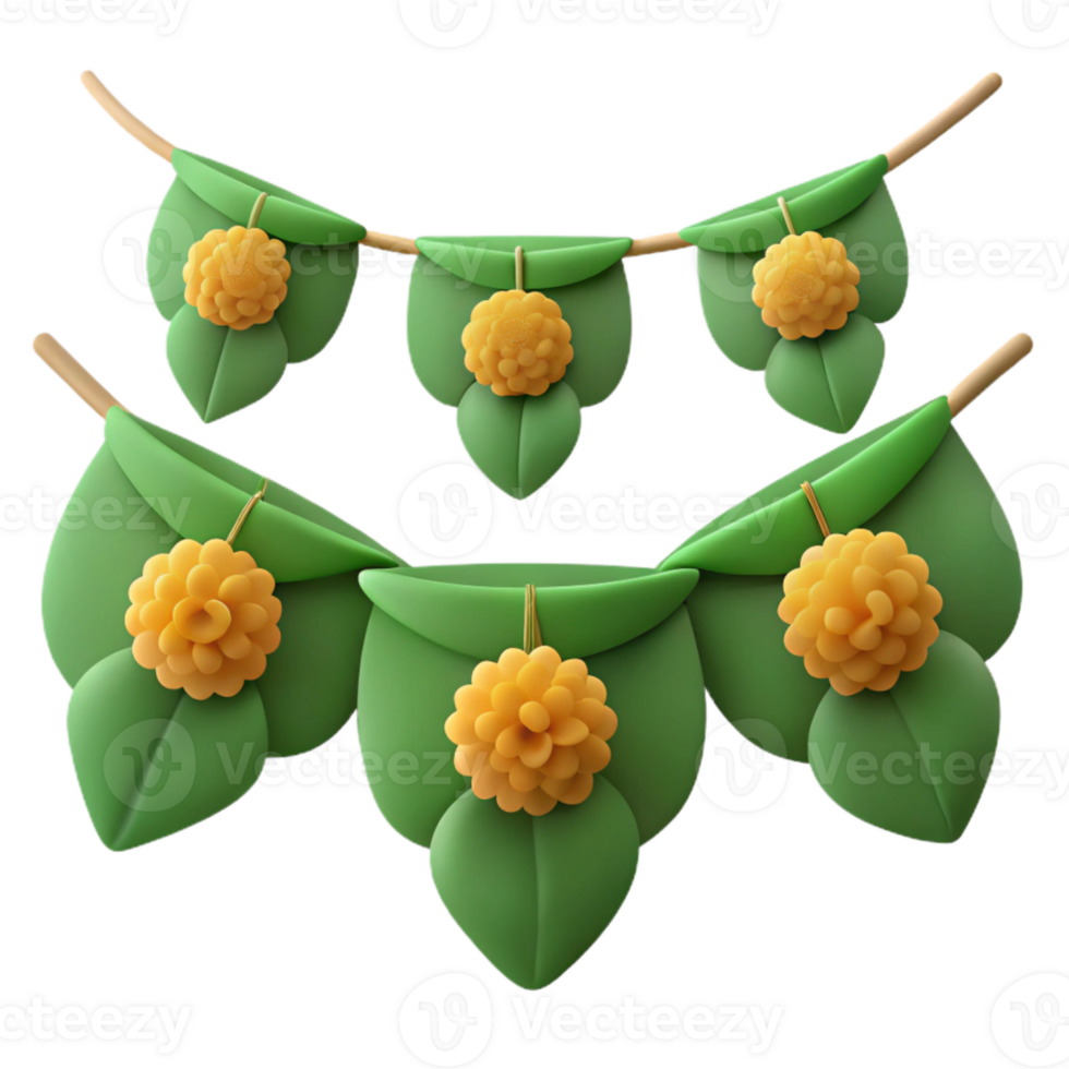 3D Render of a Garland with Yellow Flowers and Green Leaves png