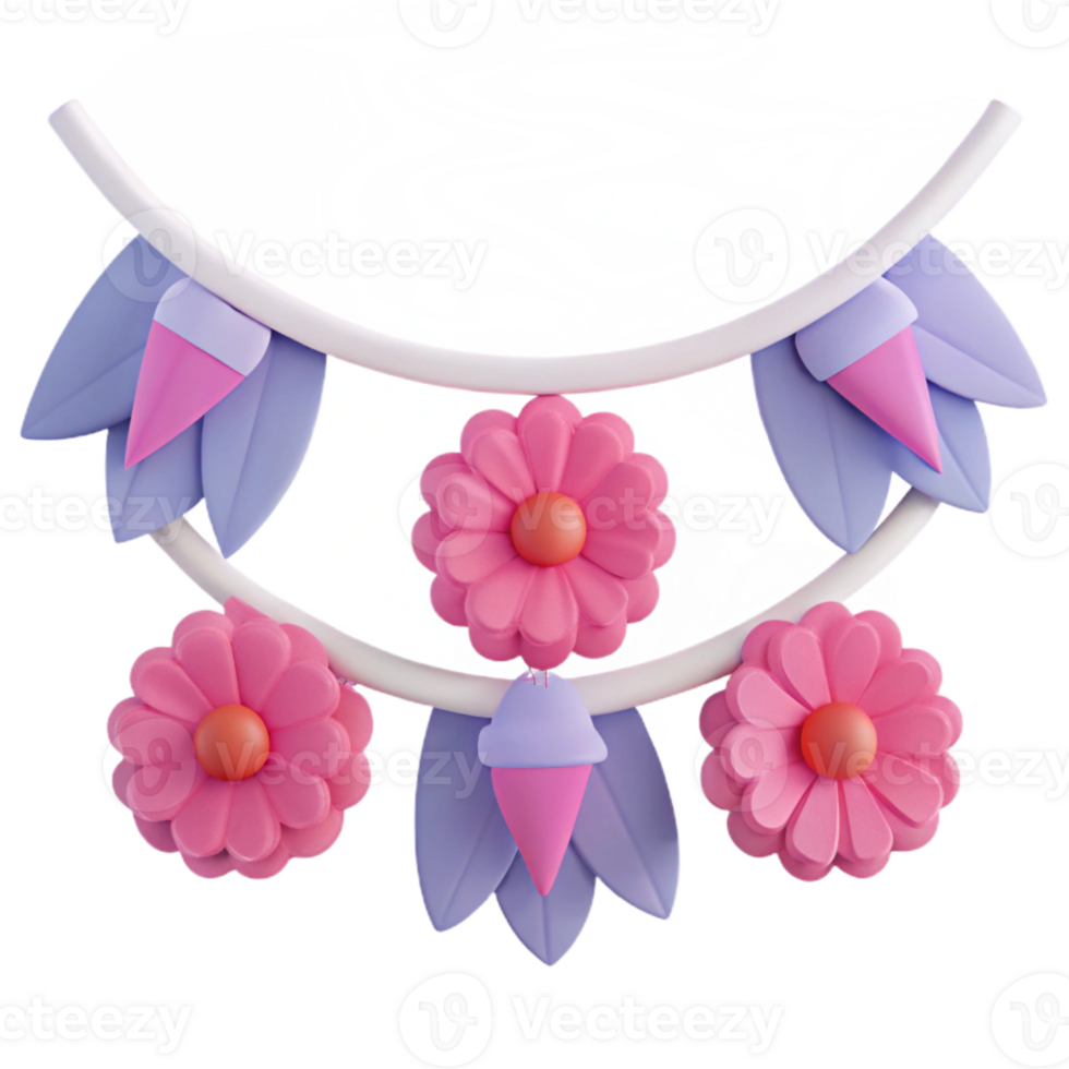 3D Flower Garland with Purple Leaves png