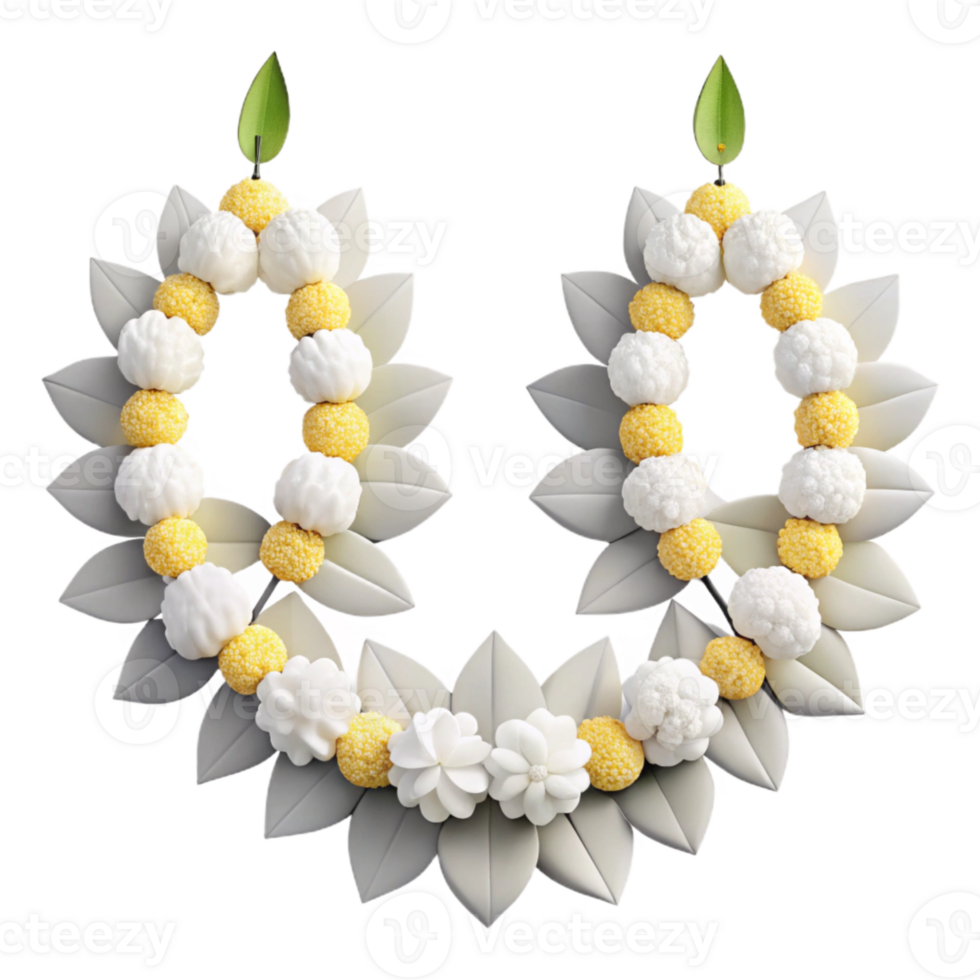 White and Yellow Flower Garland with Gray Leaves png