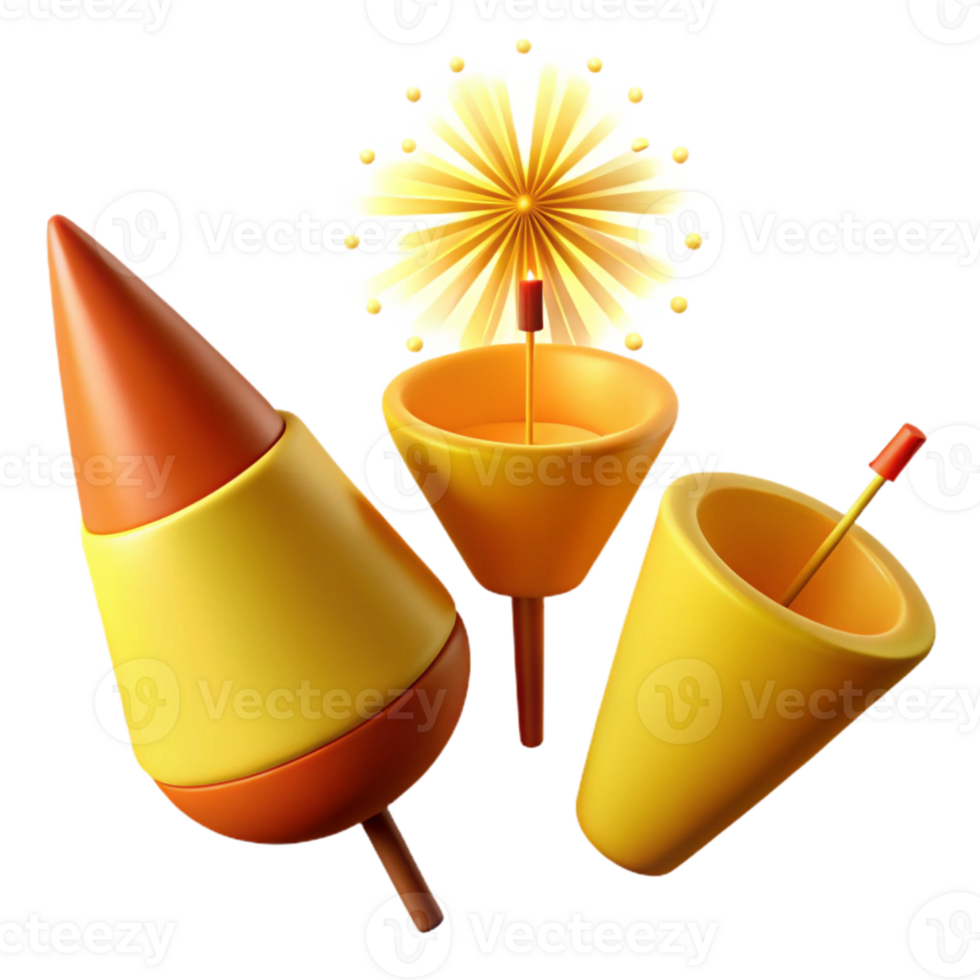 Fireworks, Festive, Celebration, 3D, Render, Design, Holiday, Yellow, Orange, Illustration png