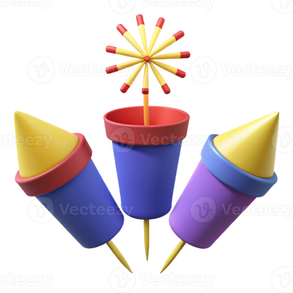 3D Cartoon Fireworks Illustration png