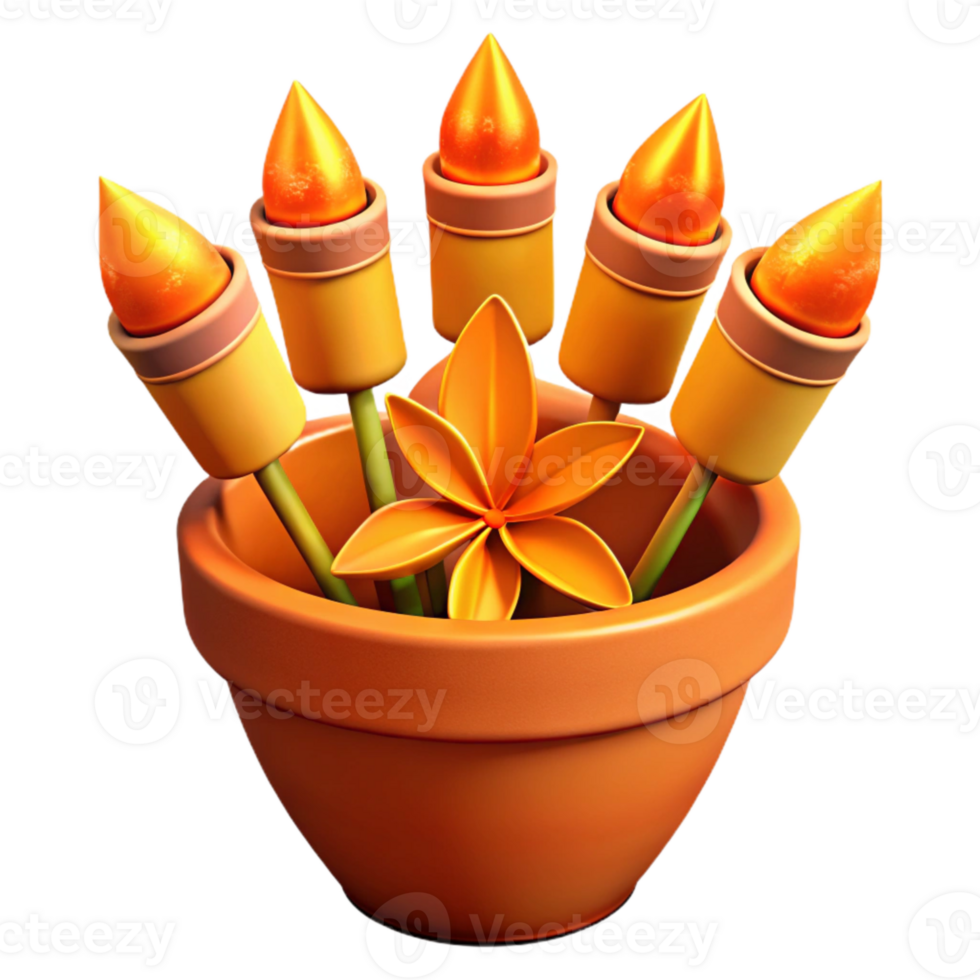 Orange Flower Pot with Flame-like Sprouts png