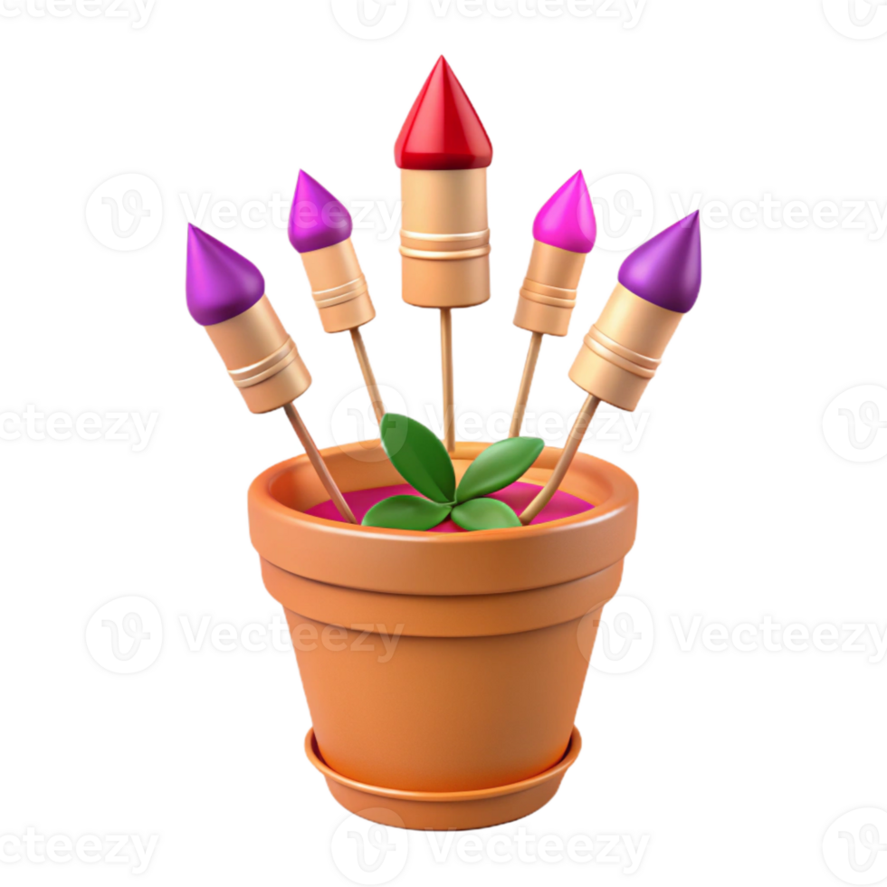 Colorful Fireworks in a Pot with a Plant png