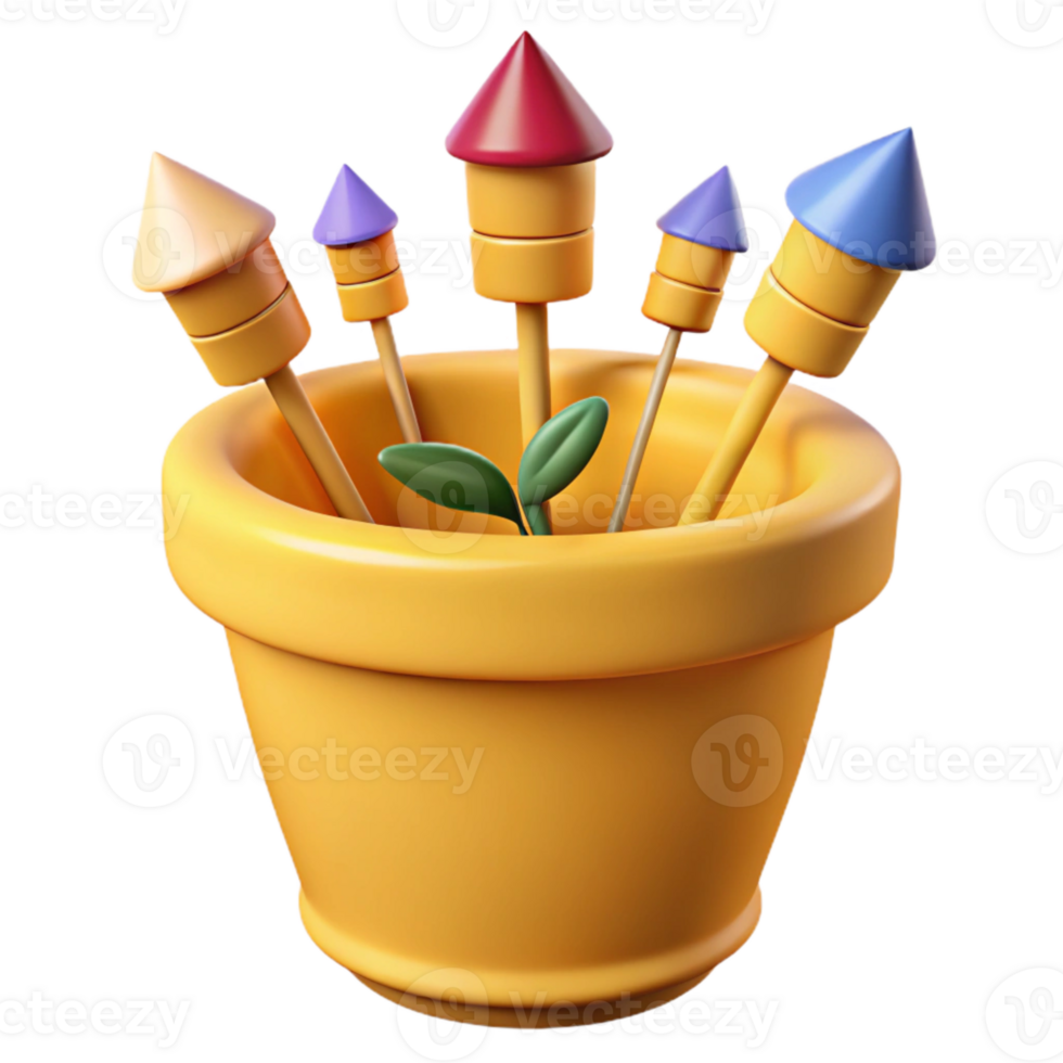 Colorful Fireworks in a Pot with a Sprout png