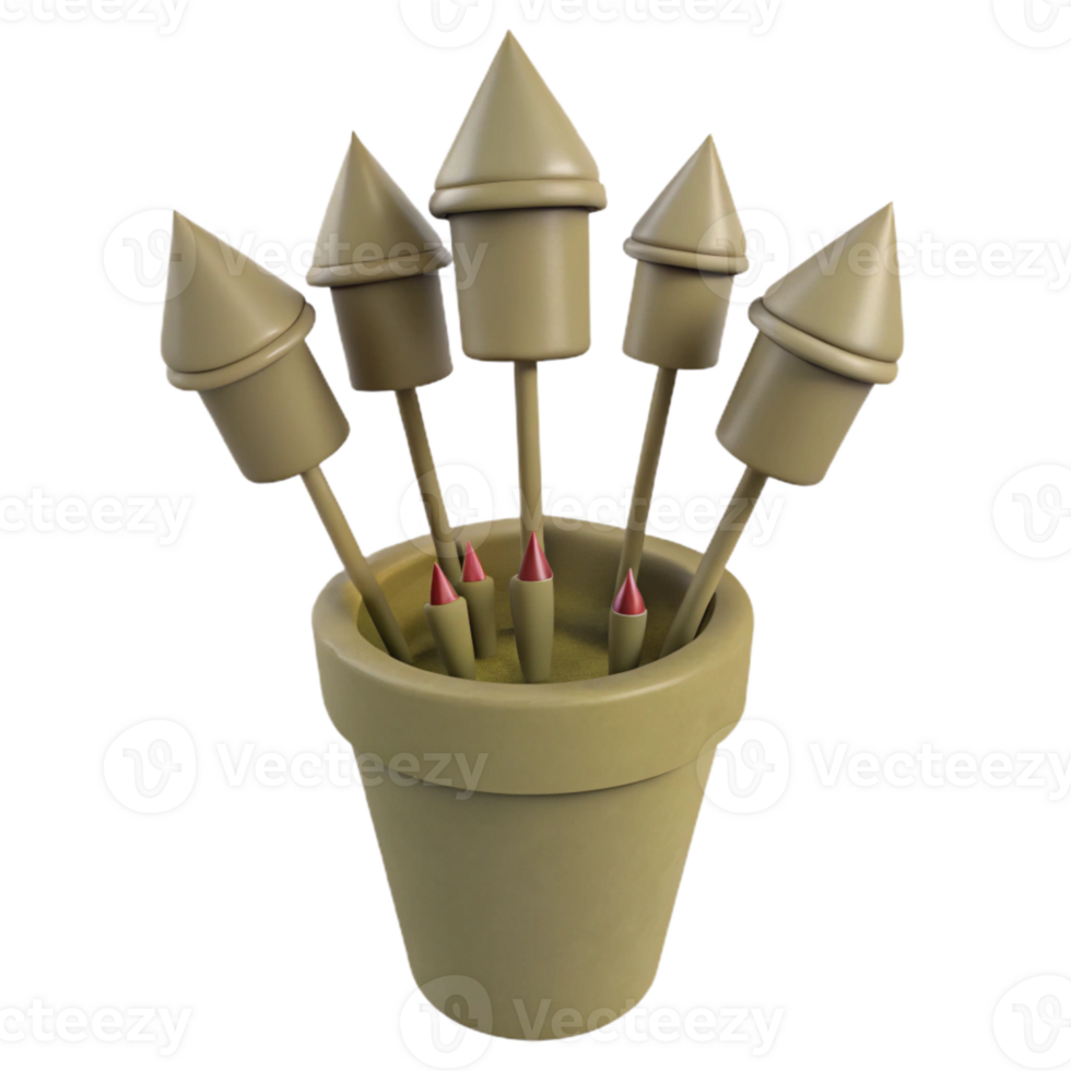 3D Render of Fireworks in a Pot png