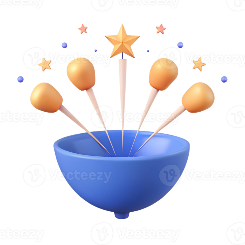 3D Render of a Blue Bowl with Stars and a Star-Topped Stick png