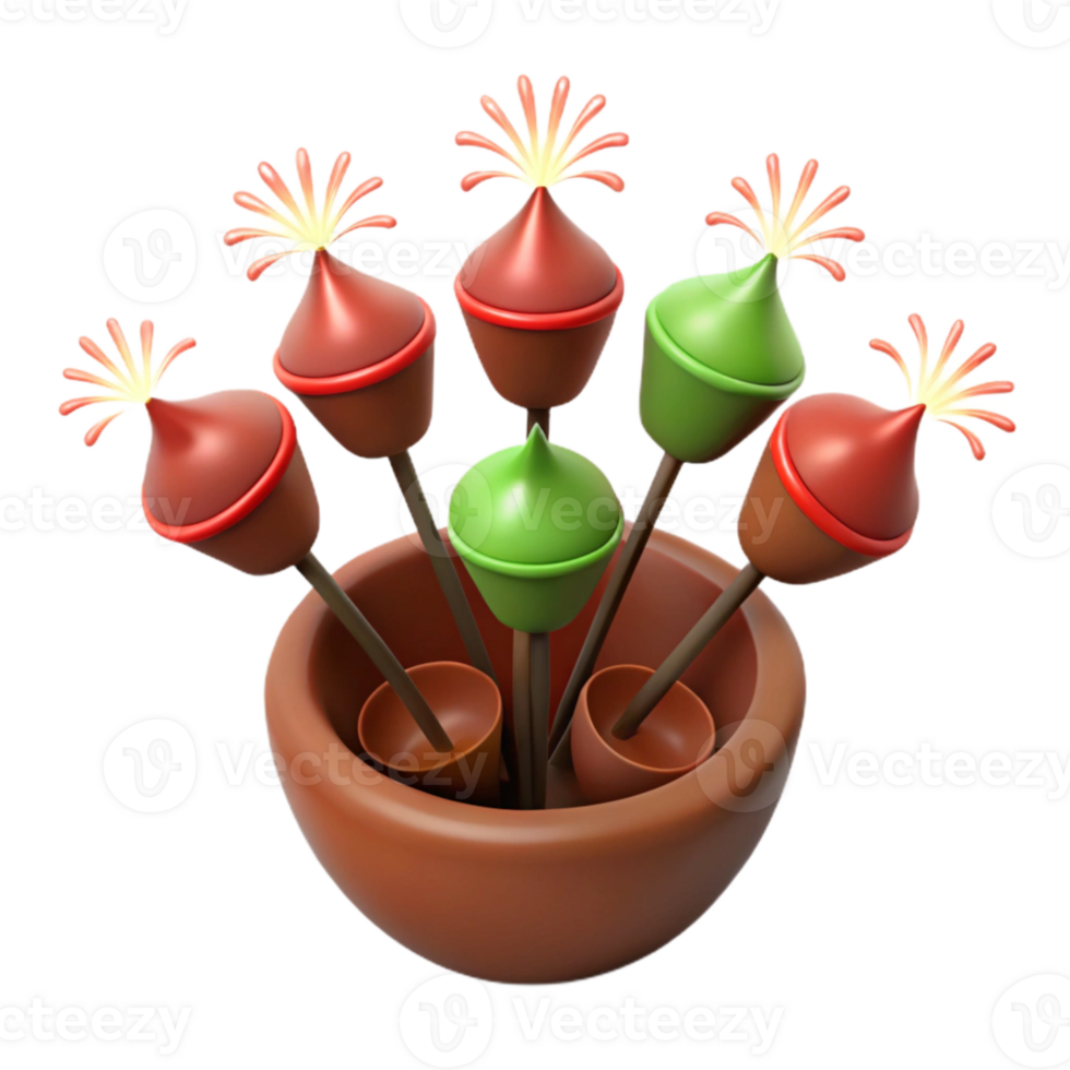 Colorful 3D Objects in a Pot png