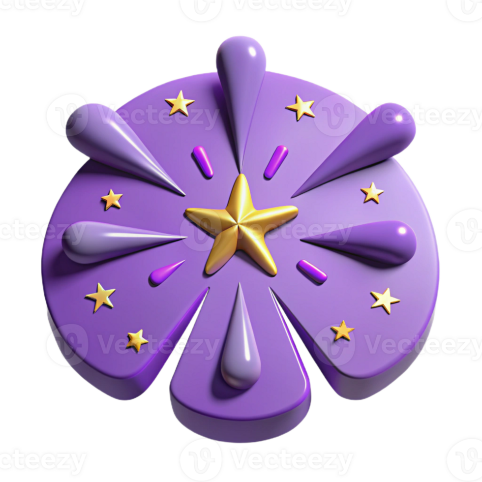 Purple 3D Starburst with Gold Stars png