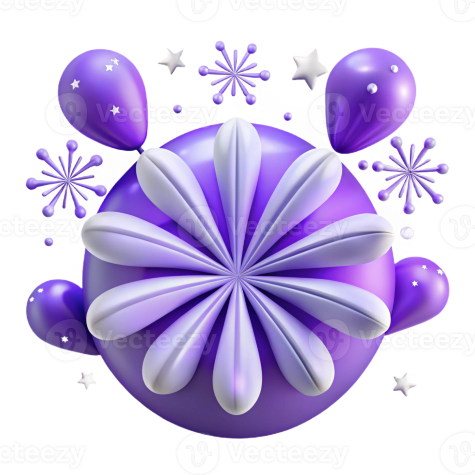 Purple Floral Balloon Background with Stars and Snowflakes png