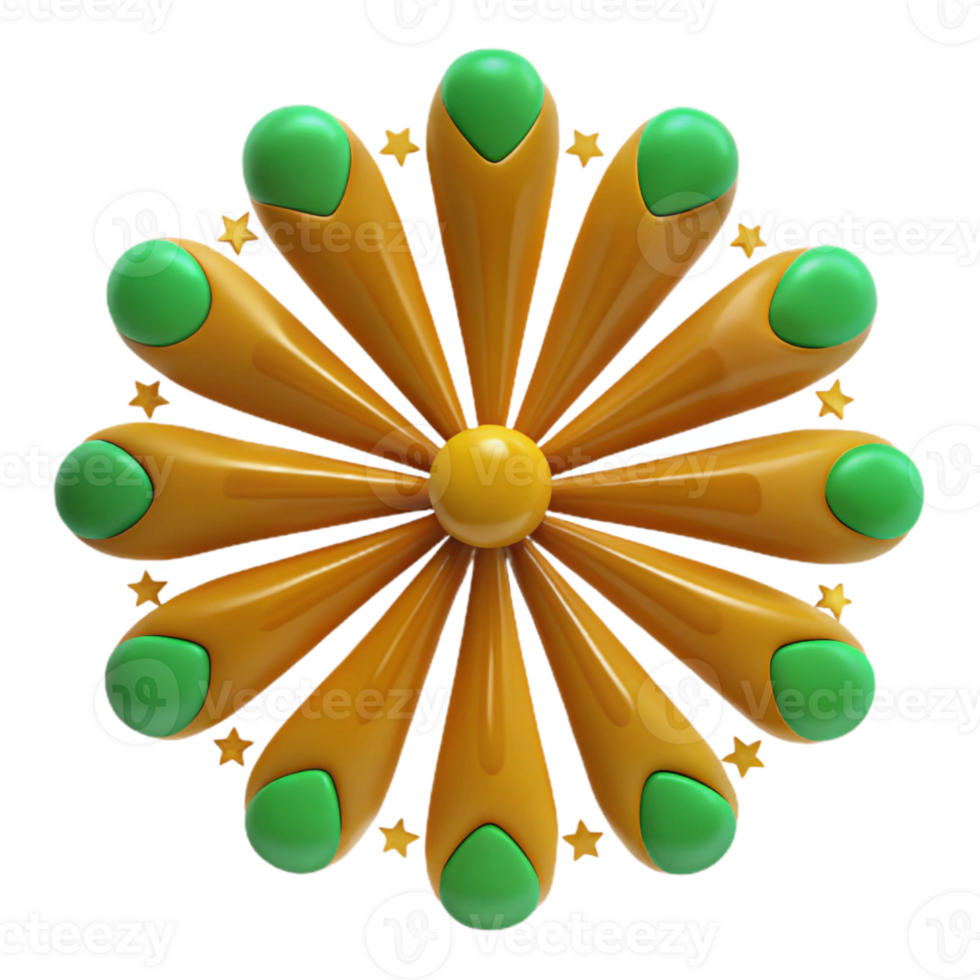 3D Abstract Flower Design with Green and Yellow Petals png