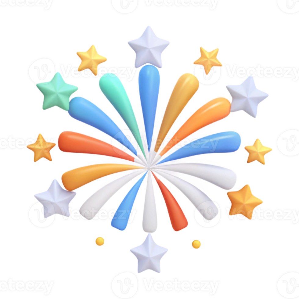 Colorful 3D Fireworks Display with Stars png