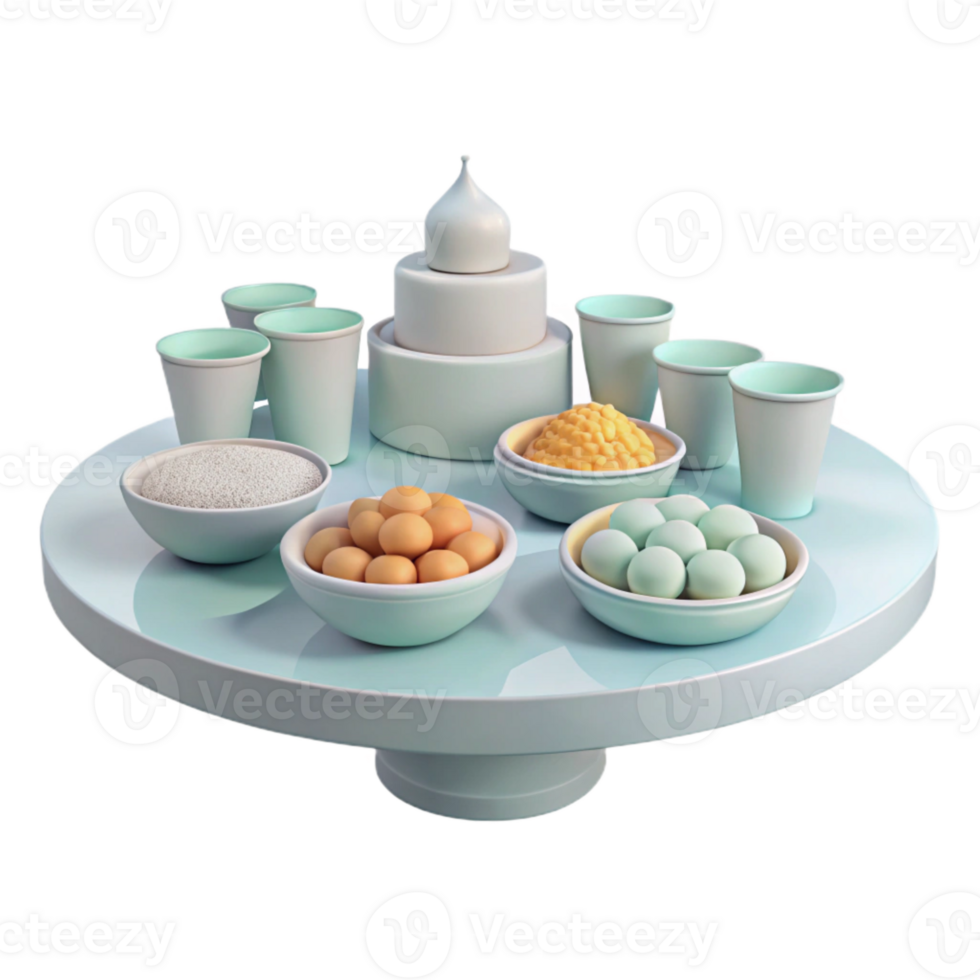 Pastel Colored Table Setting with Bowls and Cups png