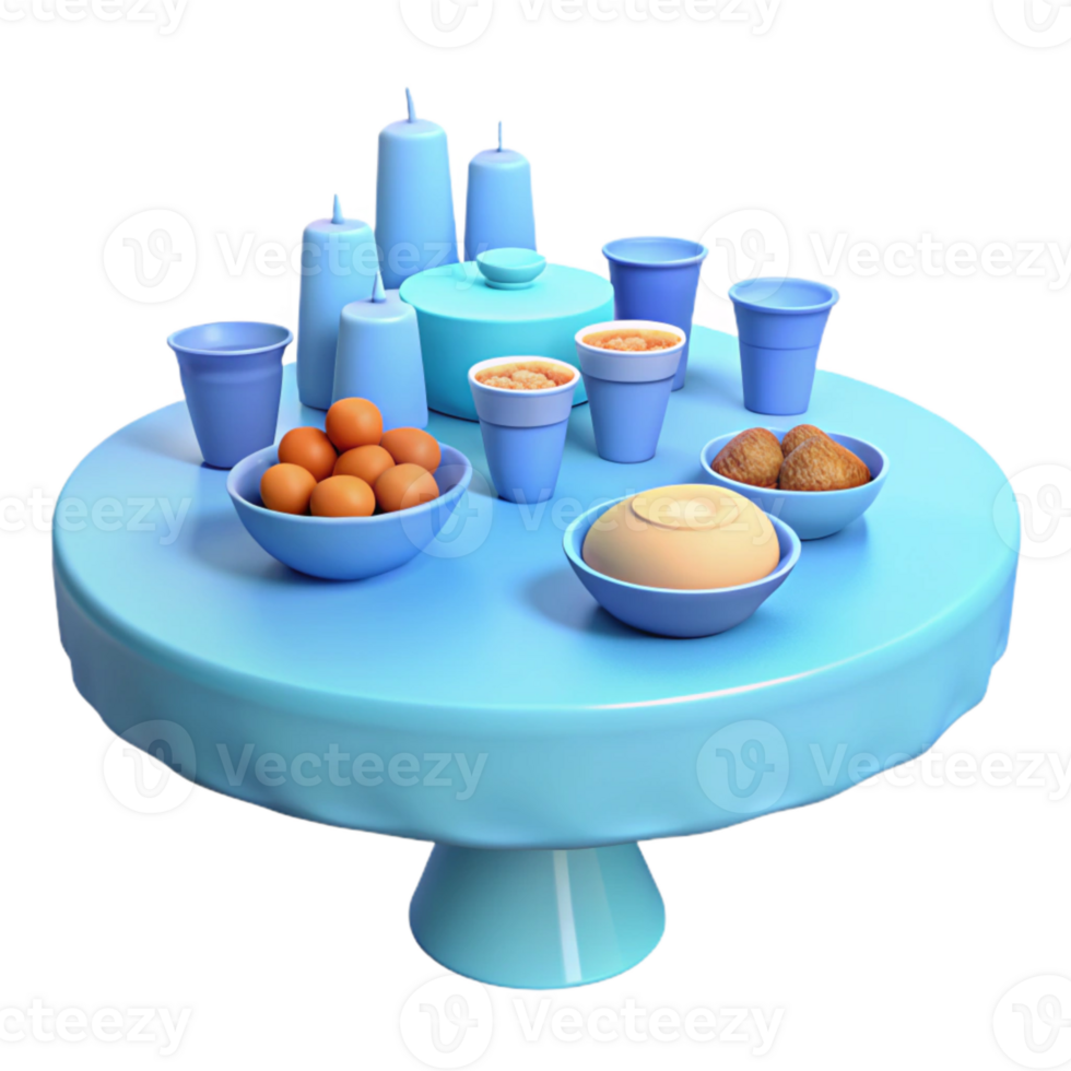 3D Render of a Table with Food and Drinks png