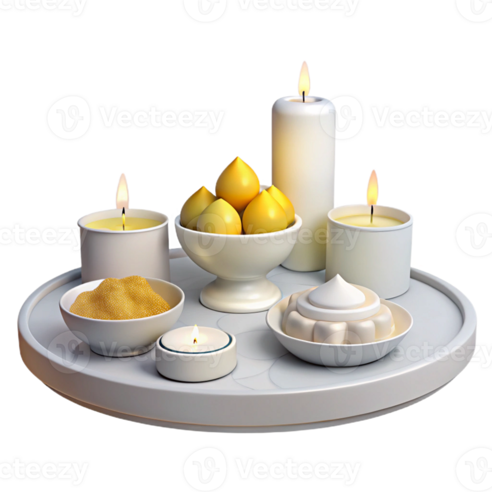 Relaxing Spa Scene with Candles, White Bowl, and Yellow Fruits png