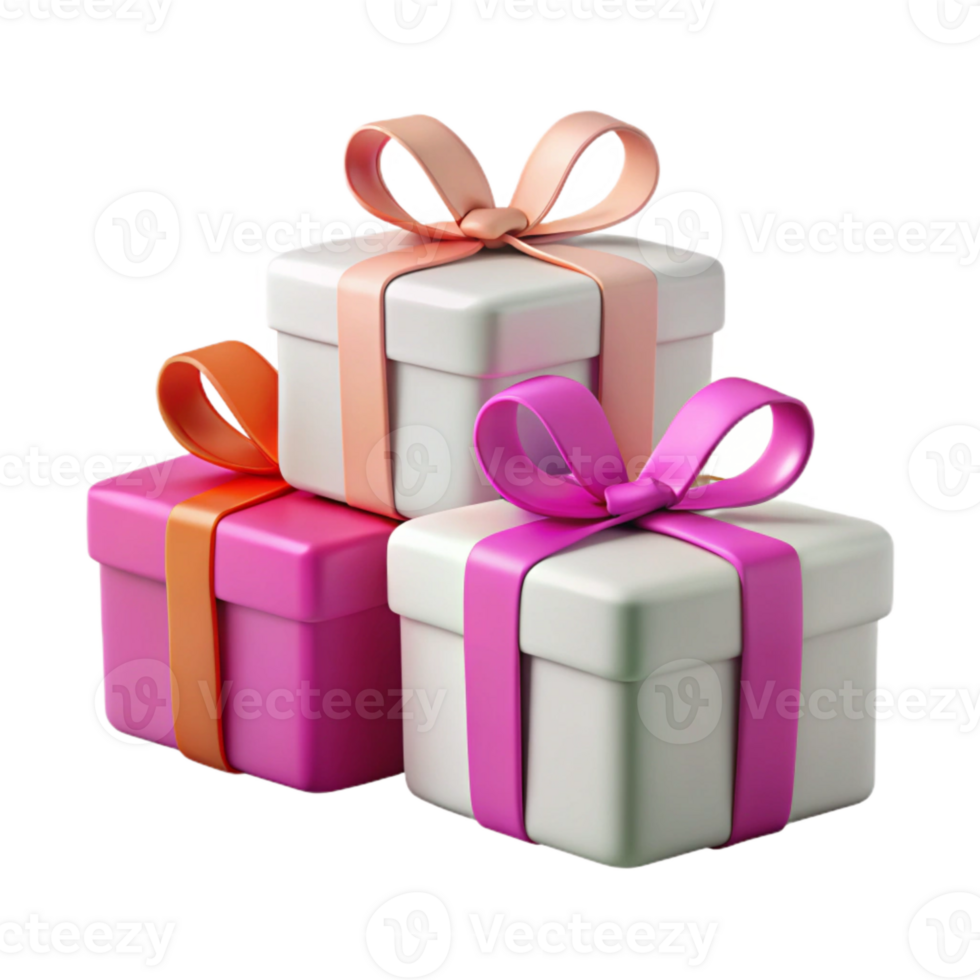Stack of Gifts with Pink and Orange Ribbons png