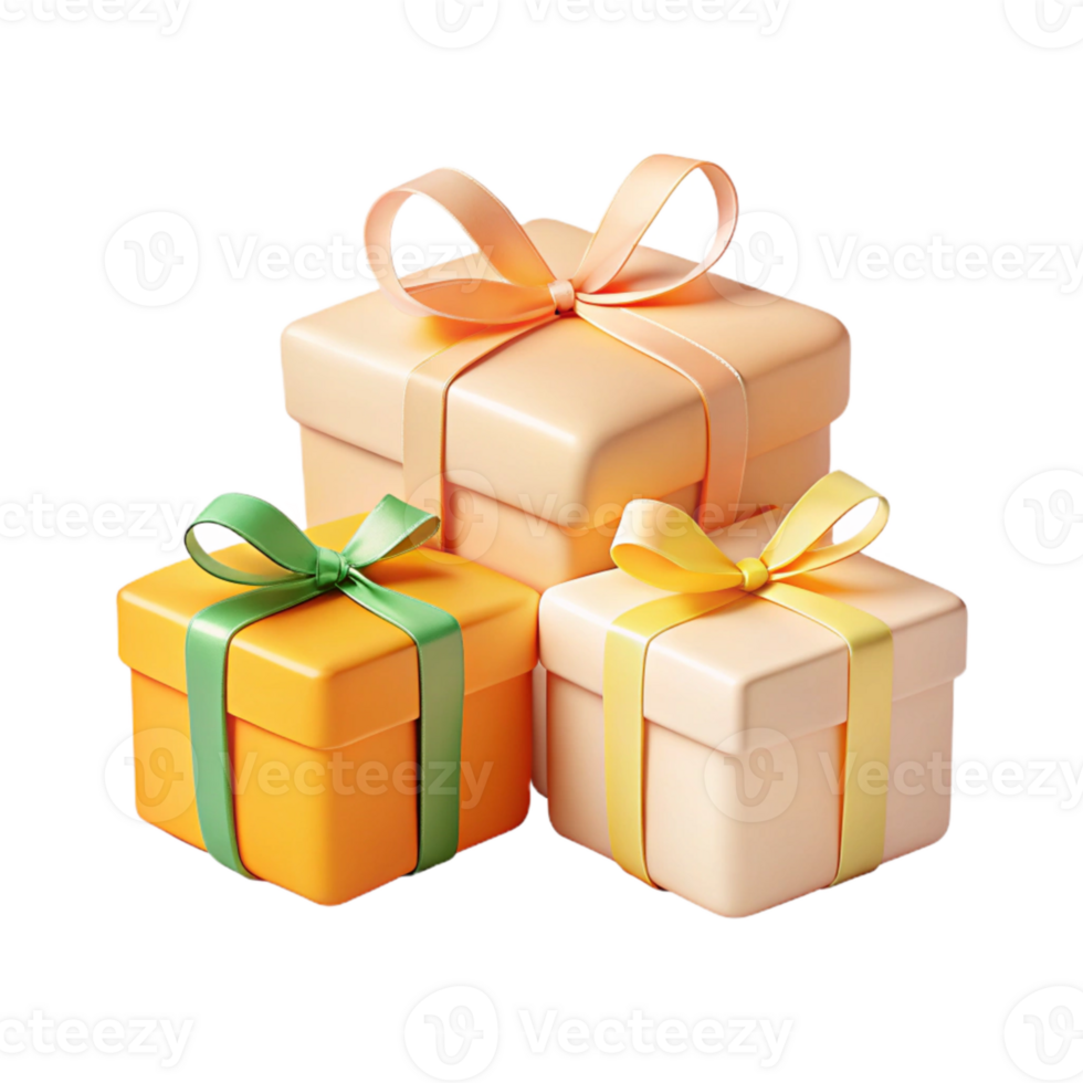 Gift Boxes with Ribbons 3D Render of Stacked Presents png